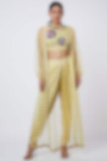 Corn Yellow Dhoti Set With Embroidered Crop Top by Shweta Aggarwal
