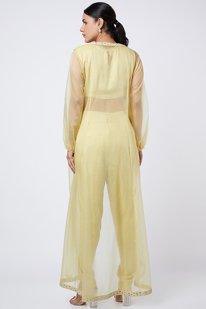 Corn Yellow Dhoti Set With Embroidered Crop Top by Shweta Aggarwal at Pernia's Pop Up Shop