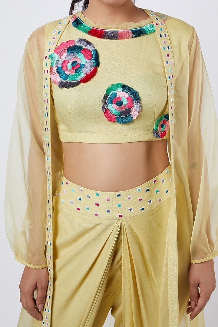 Corn Yellow Dhoti Set With Embroidered Crop Top by Shweta Aggarwal at Pernia's Pop Up Shop