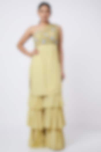 Corn Yellow Embroidered Sharara Set by Shweta Aggarwal at Pernia's Pop Up Shop