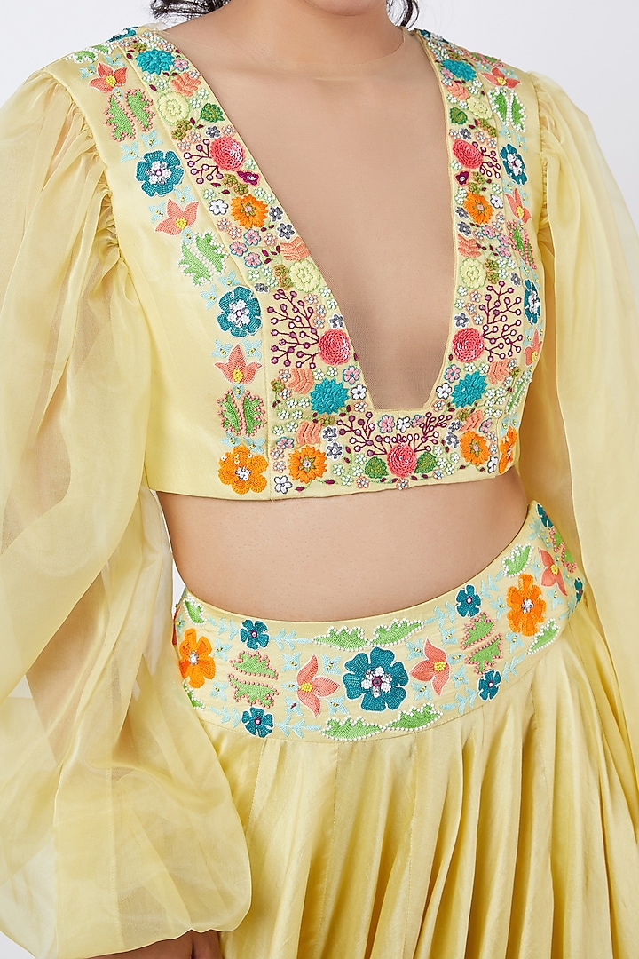 Corn Yellow Embroidered Wedding Lehenga Set by Shweta Aggarwal at Pernia's Pop Up Shop