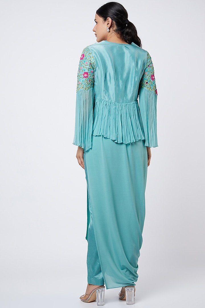 Aqua Blue Embroidered Peplum Tunic Set by Shweta Aggarwal at Pernia's Pop Up Shop