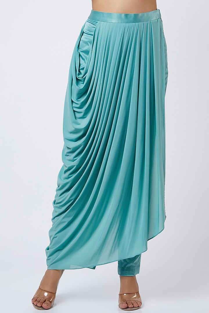 Aqua Blue Embroidered Peplum Tunic Set by Shweta Aggarwal at Pernia's Pop Up Shop