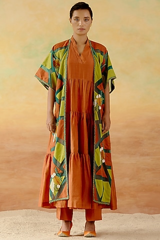 Multi-Colored Cape Set With Color Blocking by Shweta Aggarwal