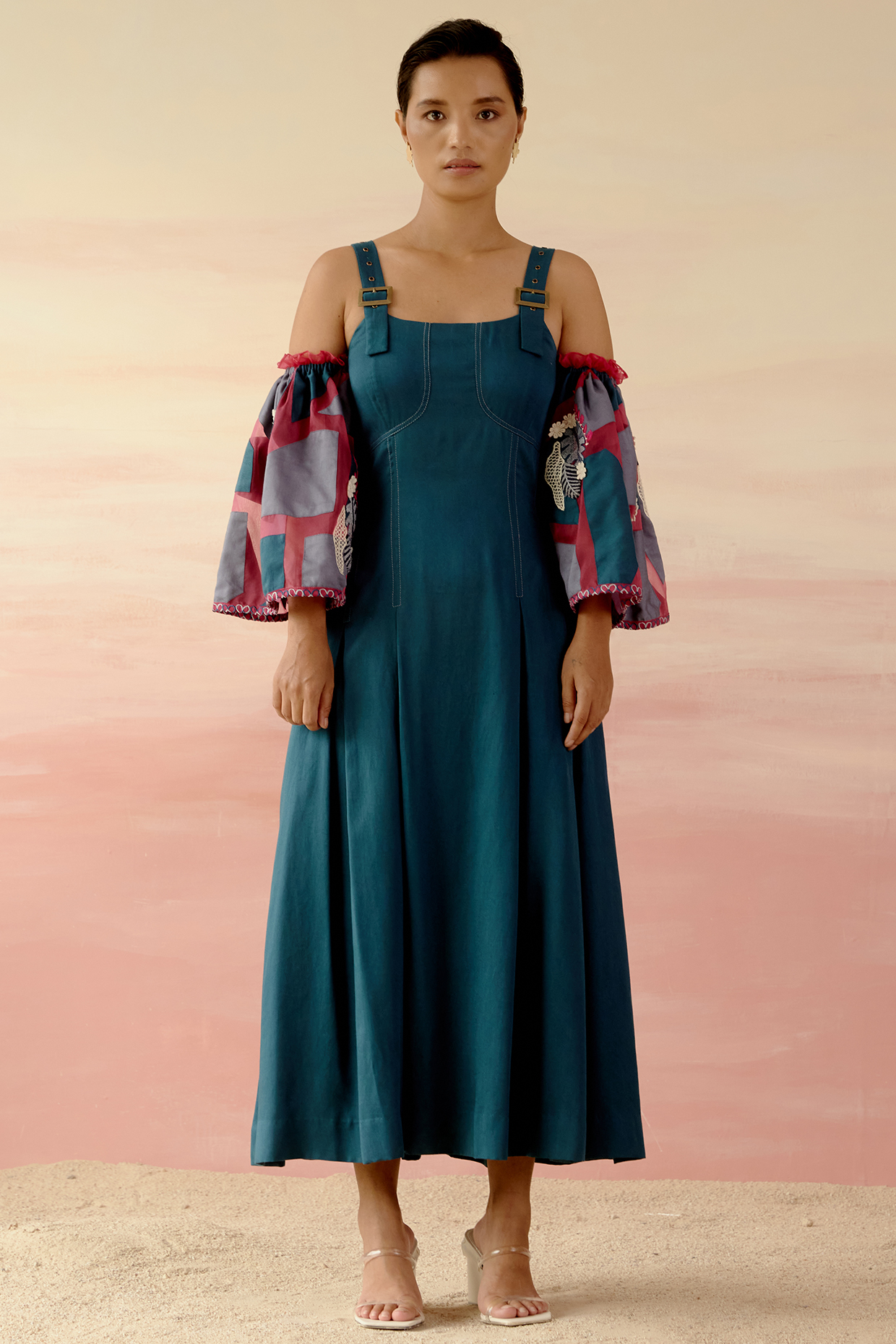 Indigo Blue Satin Summer Dress by Shweta Aggarwal at Pernia's Pop Up Shop