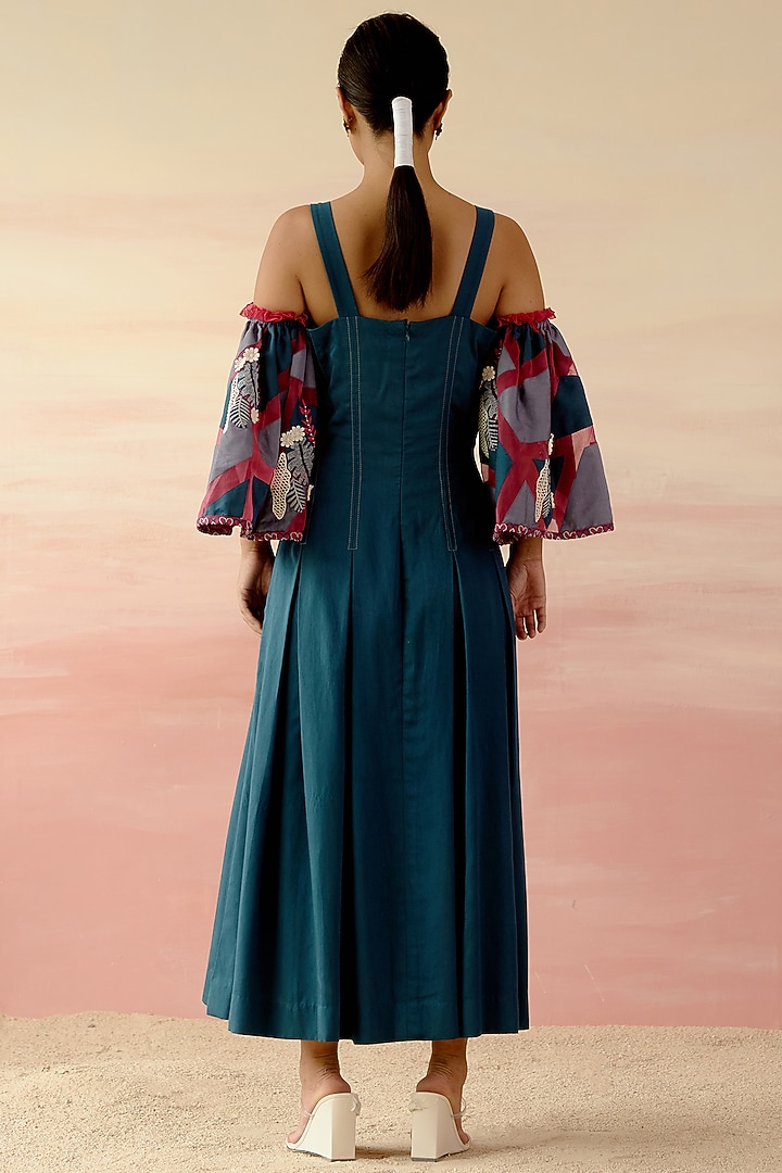 Indigo Blue Satin Summer Dress by Shweta Aggarwal at Pernia's Pop Up Shop