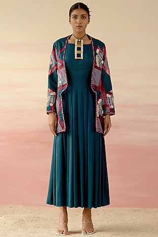 Multi-Colored Embroidered Jacket Dress by Shweta Aggarwal