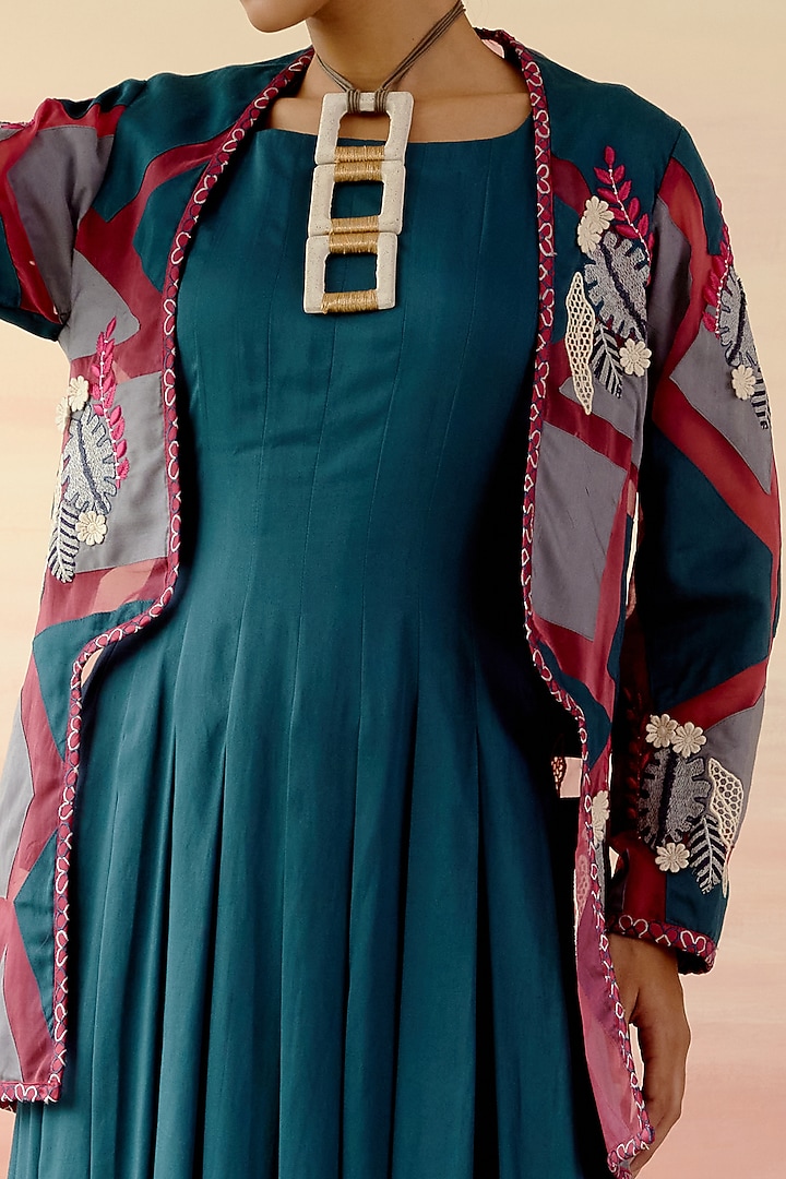 Multi-Colored Embroidered Jacket Vacation Dress by Shweta Aggarwal at Pernia's Pop Up Shop