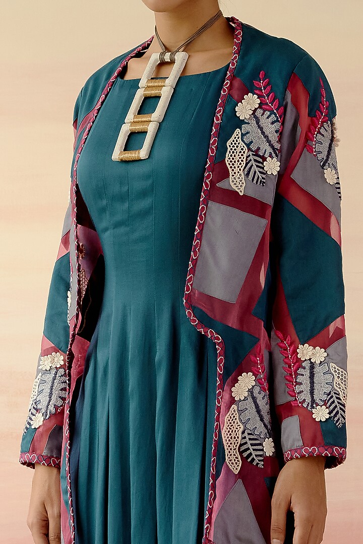 Multi-Colored Embroidered Jacket Vacation Dress by Shweta Aggarwal at Pernia's Pop Up Shop