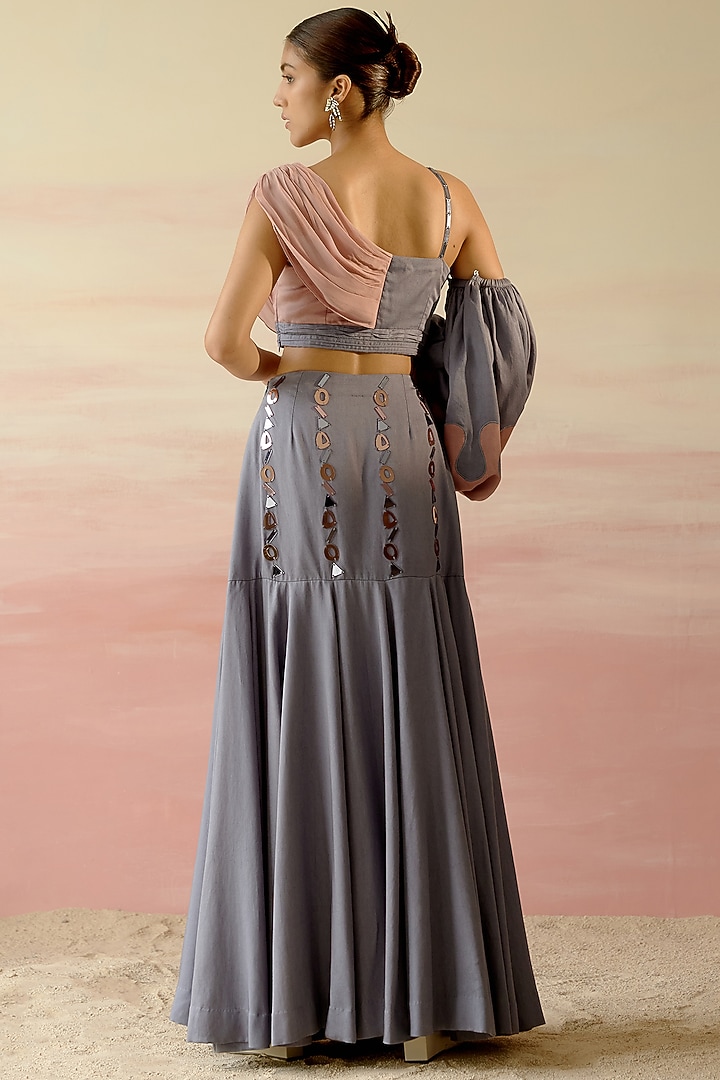 Smokey Grey Satin Skirt Set by Shweta Aggarwal at Pernia's Pop Up Shop