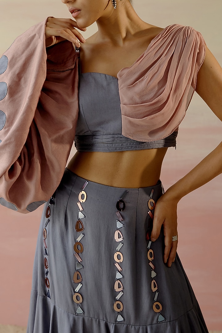 Smokey Grey Satin Skirt Set by Shweta Aggarwal at Pernia's Pop Up Shop