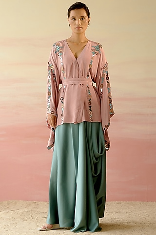 Rose Beige Embellished Kaftan Set by Shweta Aggarwal