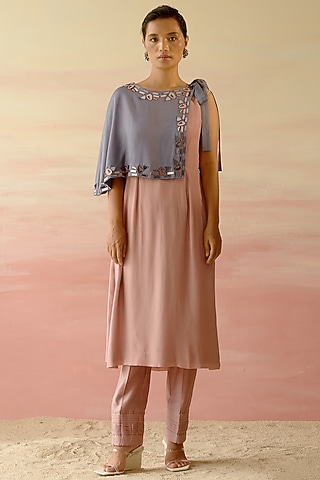 Rose Beige Satin Tunic Set by Shweta Aggarwal