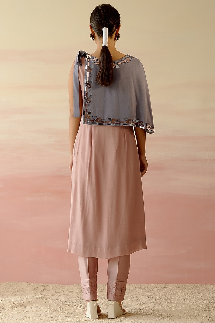 Rose Beige Satin Tunic Set by Shweta Aggarwal at Pernia's Pop Up Shop