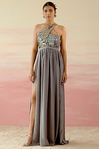 Smokey Grey Satin Dress by Shweta Aggarwal