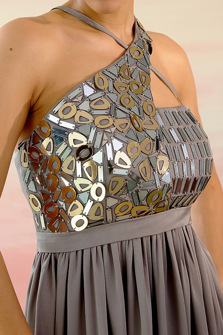 Smokey Grey Satin Vacation Dress by Shweta Aggarwal at Pernia's Pop Up Shop
