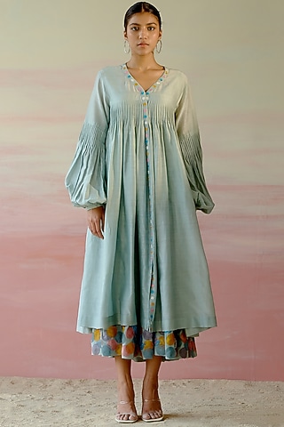 Frosty Green Embroidered Layered Dress by Shweta Aggarwal