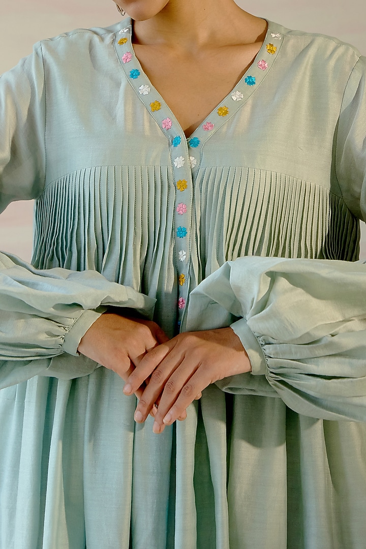 Frosty Green Embroidered Layered Vacation Dress by Shweta Aggarwal at Pernia's Pop Up Shop