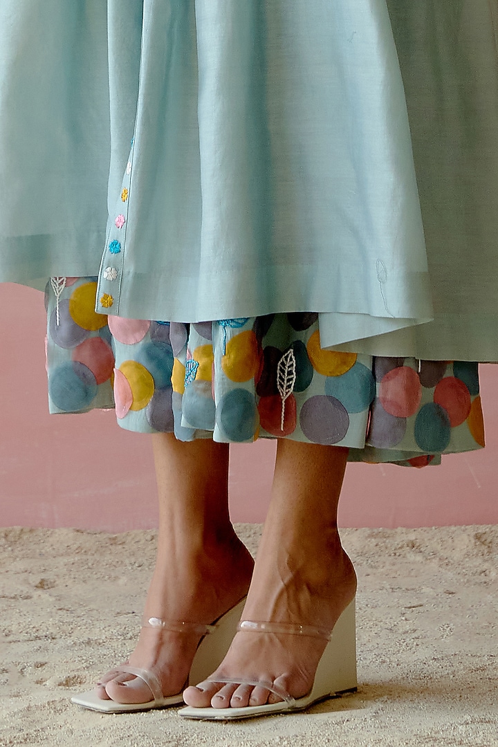 Frosty Green Embroidered Layered Vacation Dress by Shweta Aggarwal at Pernia's Pop Up Shop