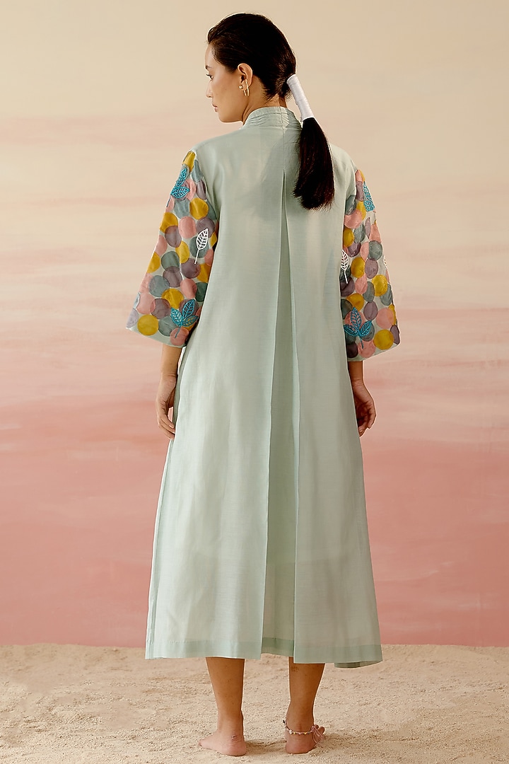 Frosty Green & White Embroidered Jacket Vacation Dress by Shweta Aggarwal at Pernia's Pop Up Shop