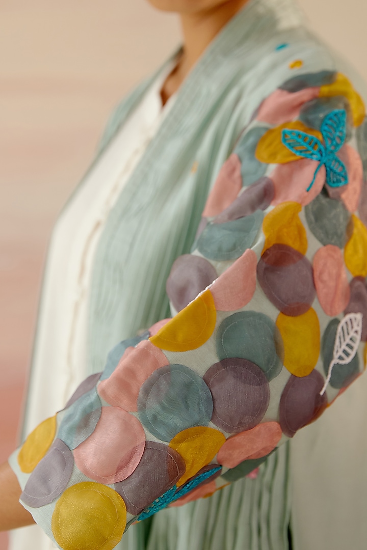 Frosty Green & White Embroidered Jacket Vacation Dress by Shweta Aggarwal at Pernia's Pop Up Shop
