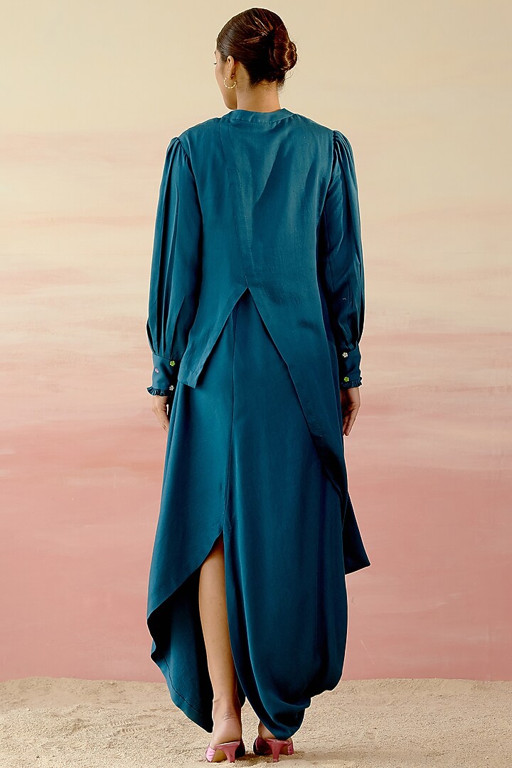 Indigo Blue Embroidered Draped Vacation Dress by Shweta Aggarwal at Pernia's Pop Up Shop