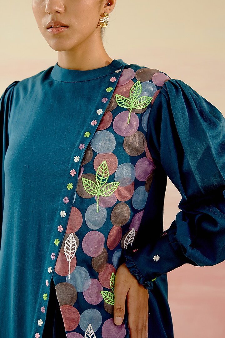Indigo Blue Embroidered Draped Vacation Dress by Shweta Aggarwal at Pernia's Pop Up Shop