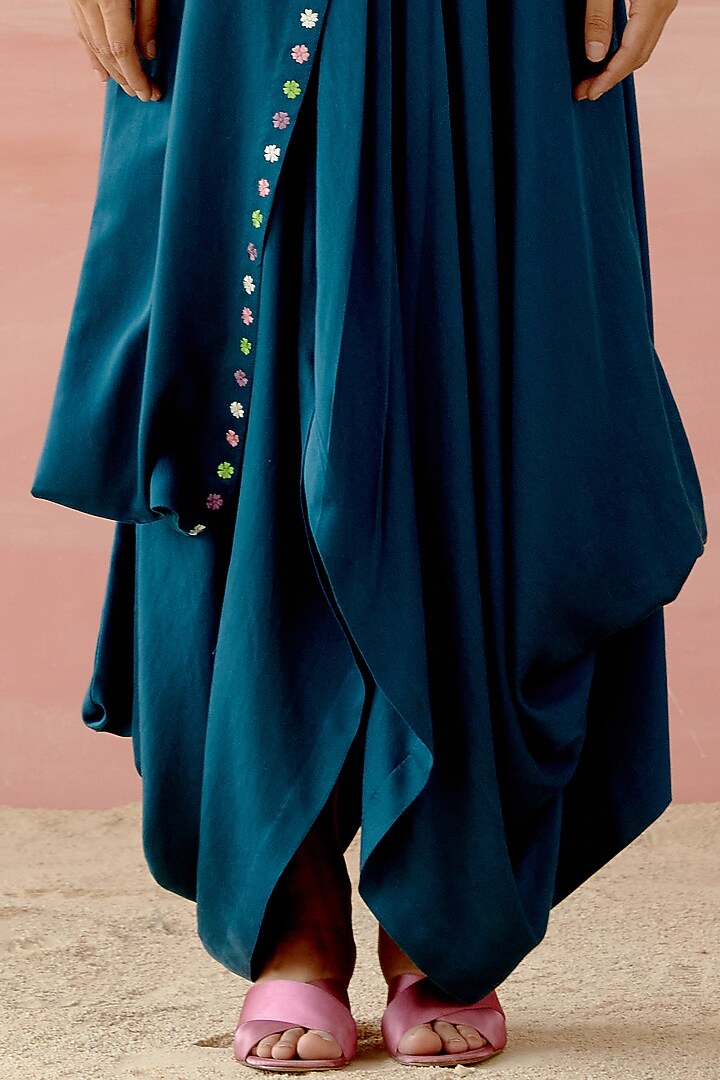 Indigo Blue Embroidered Draped Vacation Dress by Shweta Aggarwal at Pernia's Pop Up Shop