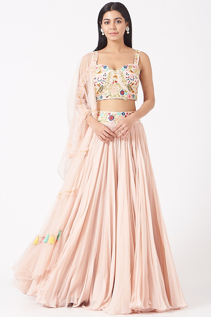 Powder Pink Embroidered Wedding Lehenga Set by Shweta Aggarwal at Pernia's Pop Up Shop