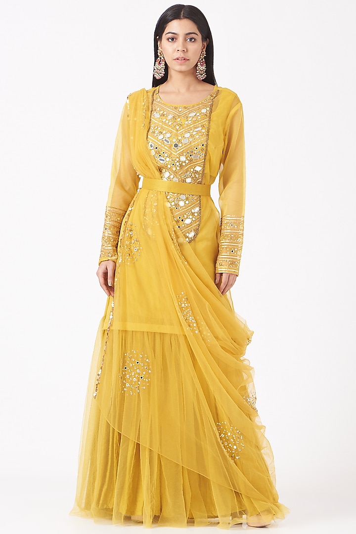 Mustard Yellow Embroidered Wedding Lehenga Set by Shweta Aggarwal at Pernia's Pop Up Shop