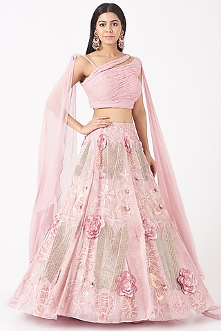 Little Rose Pink Embroidered Lehenga Set by Shweta Aggarwal