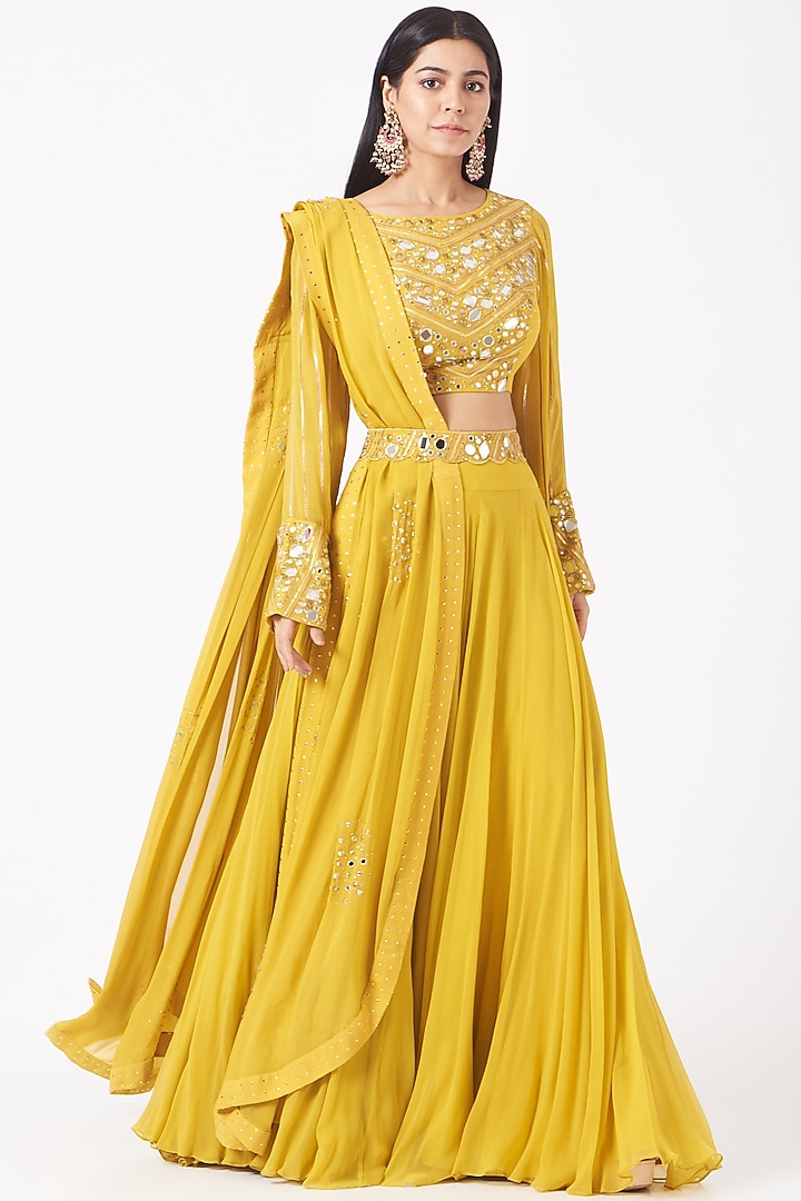 Mustard Yellow Palazzo Pant Set Design by Shweta Aggarwal at Pernia's