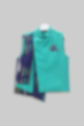 Turquoise & Navy Blue Nehru Jacket For Boys by TURQIDZ