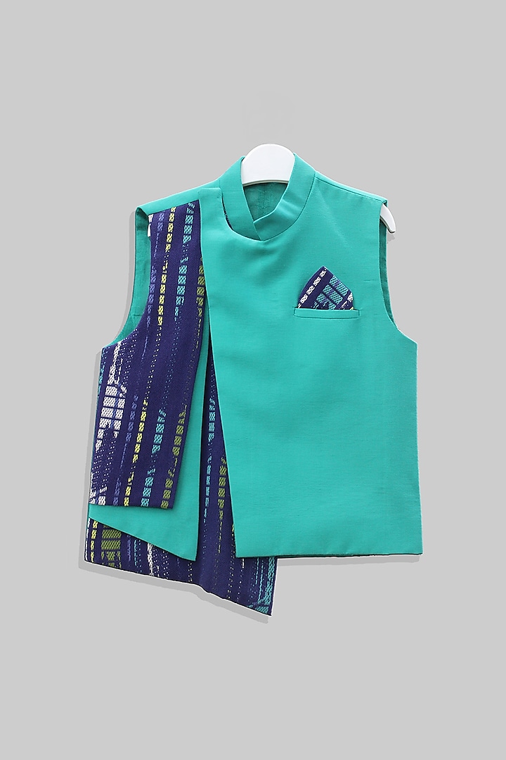 Turquoise & Navy Blue Nehru Jacket For Boys by TURQIDZ