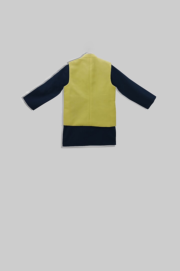 Navy Blue Kurta Set With Embroidered Nehru Jacket For Boys by TURQIDZ at Pernia's Pop Up Shop
