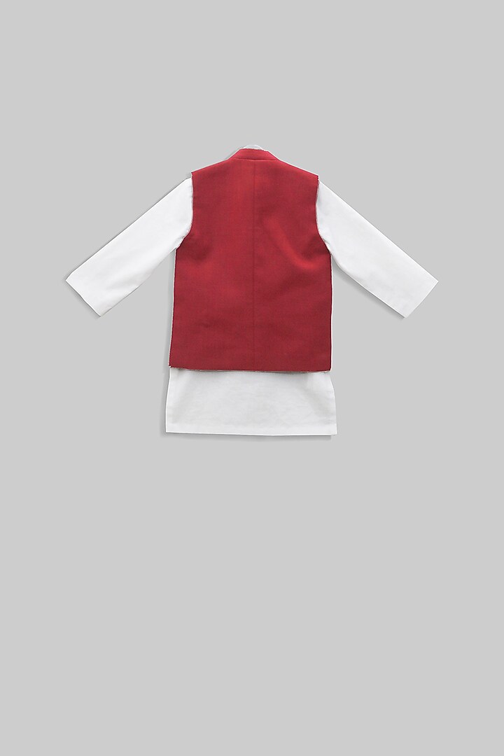 White Kurta Set With Embroidered Nehru Jacket For Boys by TURQIDZ at Pernia's Pop Up Shop