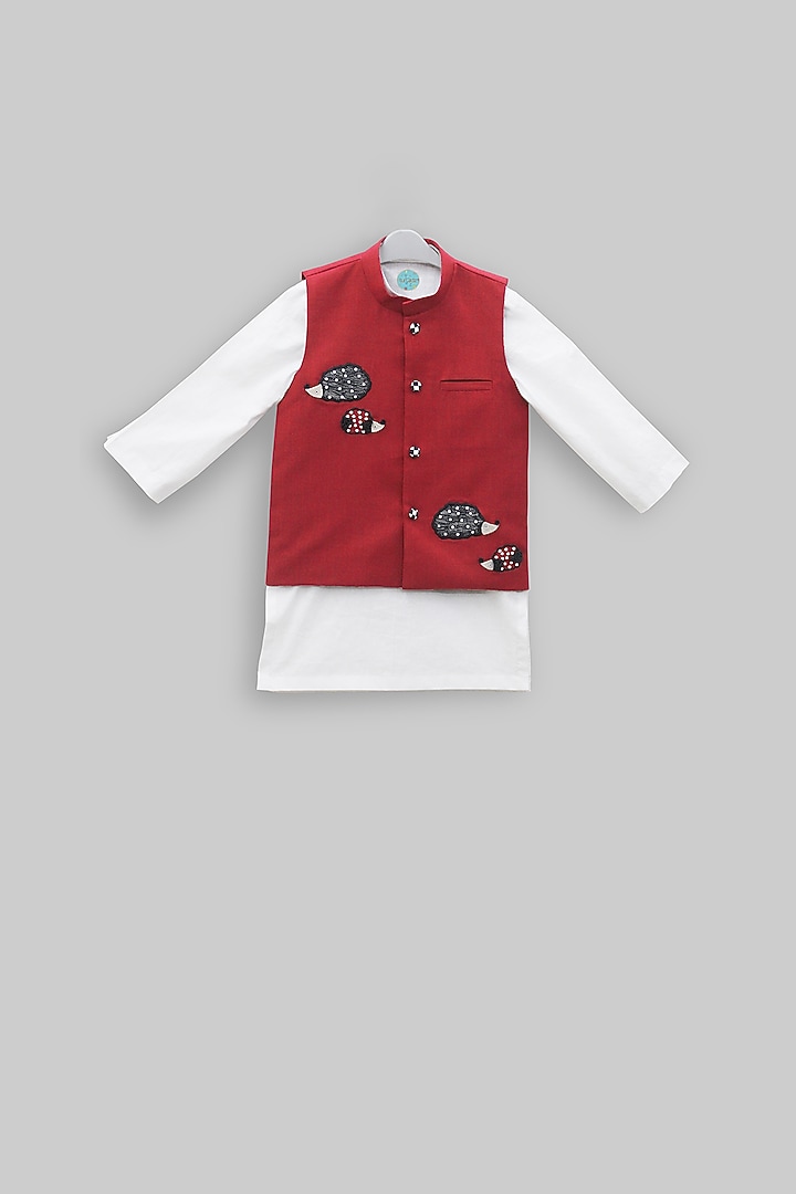 White Kurta Set With Embroidered Nehru Jacket For Boys by TURQIDZ at Pernia's Pop Up Shop