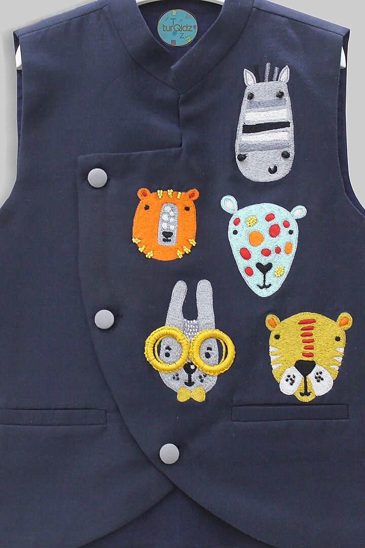Grey Kurta Set With Embroidered Nehru Jacket For Boys by TURQIDZ at Pernia's Pop Up Shop