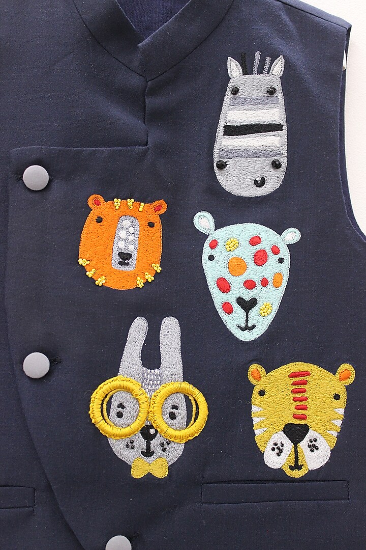 Grey Kurta Set With Embroidered Nehru Jacket For Boys by TURQIDZ at Pernia's Pop Up Shop
