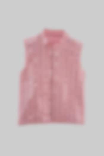 Baby Pink Nehru Jacket With Mirror Work For Boys by TURQIDZ