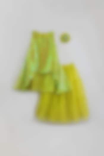 Lime Green Tiered Lehenga Set For Girls by TURQIDZ