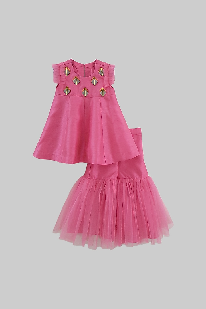 Blush Pink Dupion Silk Sharara Set For Girls by TURQIDZ