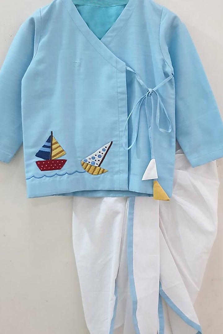 Powder Blue Embroidered Kurta Set For Boys by TURQIDZ at Pernia's Pop Up Shop