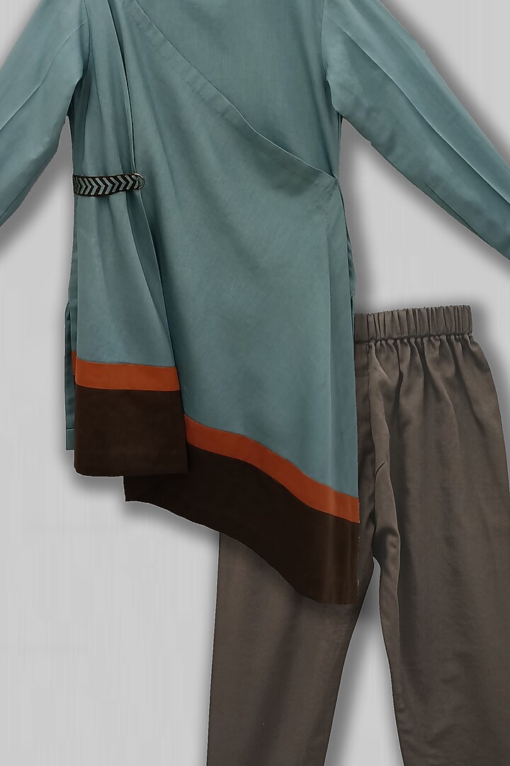 Teal Green Draped Kurta Set For Boys by TURQIDZ at Pernia's Pop Up Shop