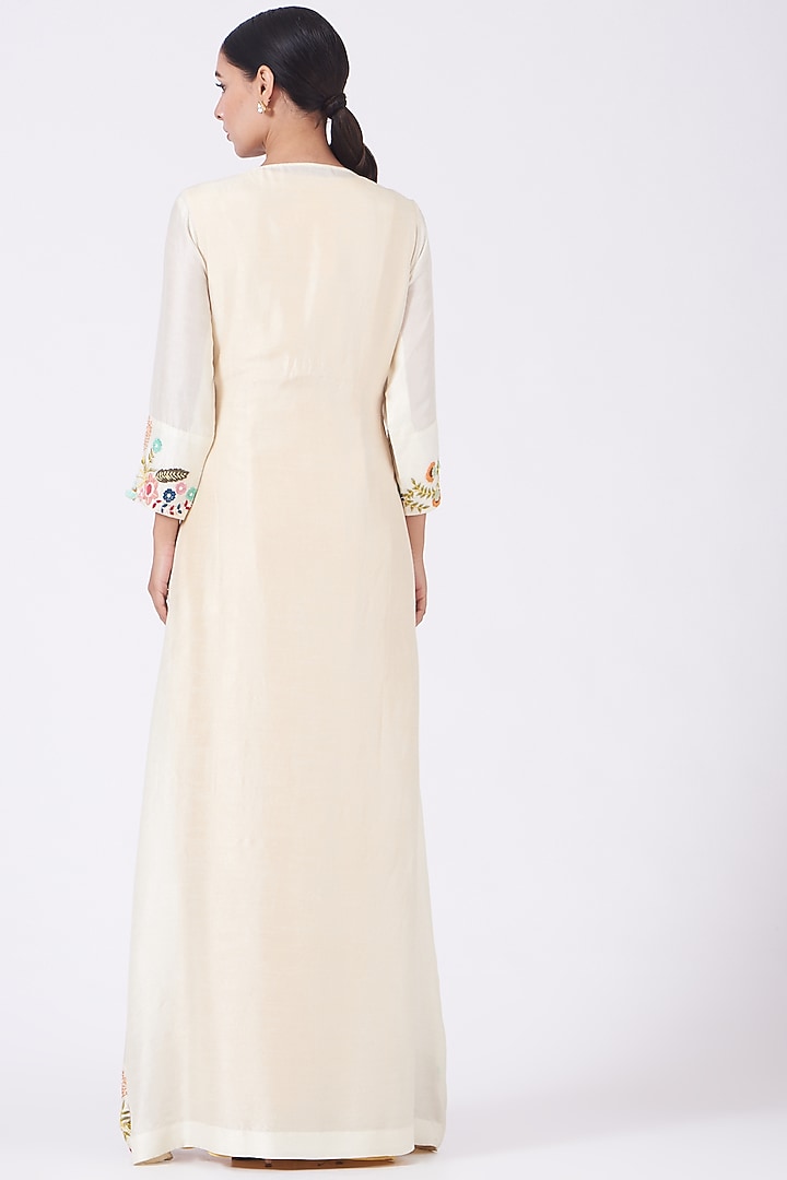 Yellow Double Georgette Slub & Mysore Silk Cocktail Dress With Embroidered Cape by Shweta Aggarwal at Pernia's Pop Up Shop