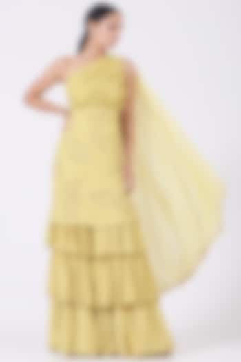 Corn Yellow Layered Sharara Set by Shweta Aggarwal at Pernia's Pop Up Shop