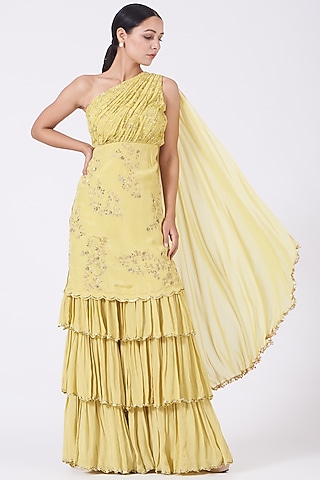 Corn Yellow Layered Sharara Set by Shweta Aggarwal