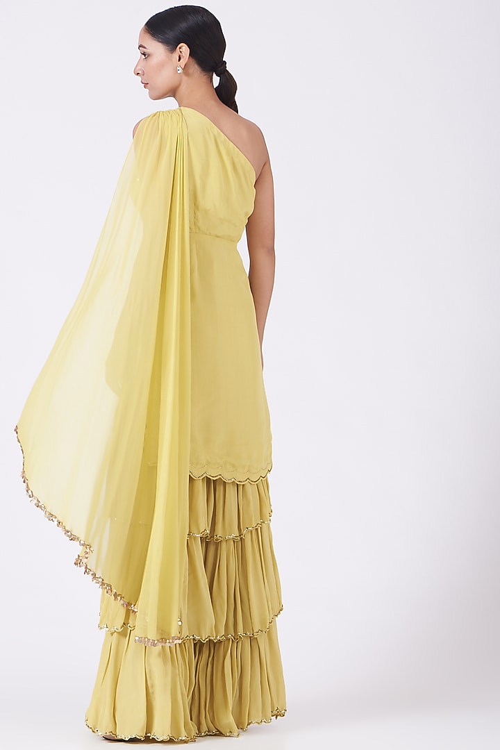 Corn Yellow Layered Wedding Sharara Set by Shweta Aggarwal at Pernia's Pop Up Shop