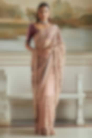 Blush Tulle Zardosi Embroidered Bridal Saree Set by Shyamal & Bhumika at Pernia's Pop Up Shop