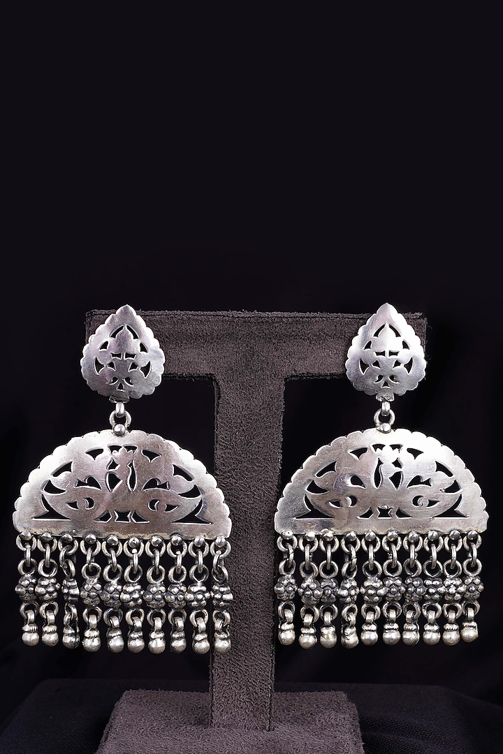 Oxidised Silver Finish Handcrafted Dangler Earrings In Sterling Silver by Shyle at Pernia's Pop Up Shop